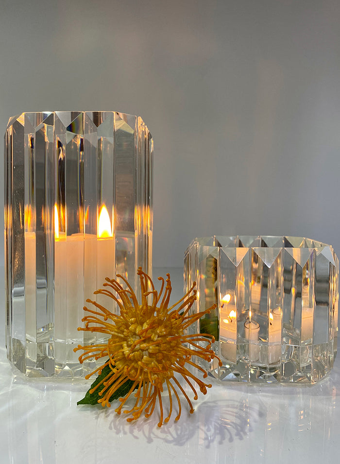 4.25in Tall Pyramid Crystal Glass Candleholder, Small Decor Jamali Garden