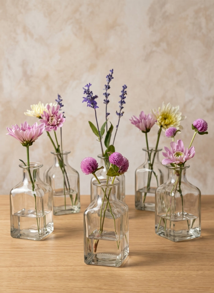 4.5in Tall Clear Glass Square Bottle Bud Vase Decor Jamali Garden