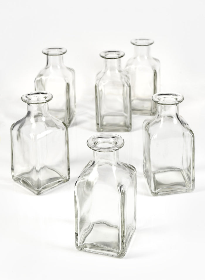4.5in Tall Clear Glass Square Bottle Bud Vase Decor Jamali Garden