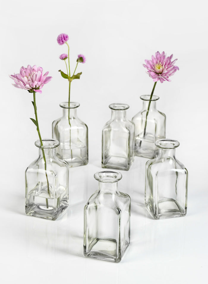 4.5in Tall Clear Glass Square Bottle Bud Vase Decor Jamali Garden