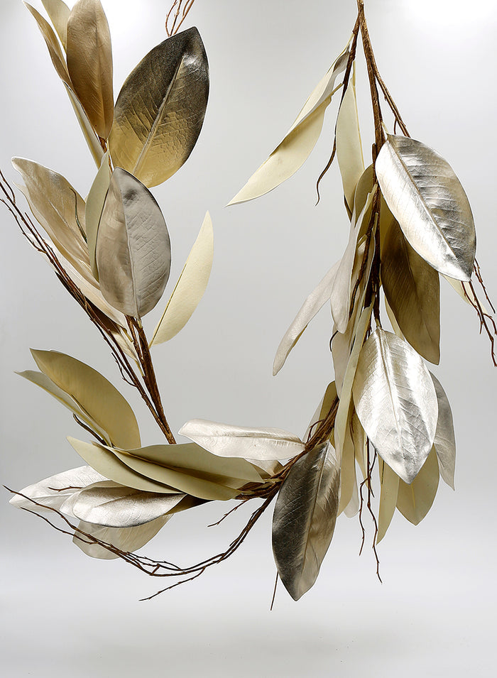 47in Long Gold Magnolia Leaf Garland, Case of 4 Decor Jamali Garden