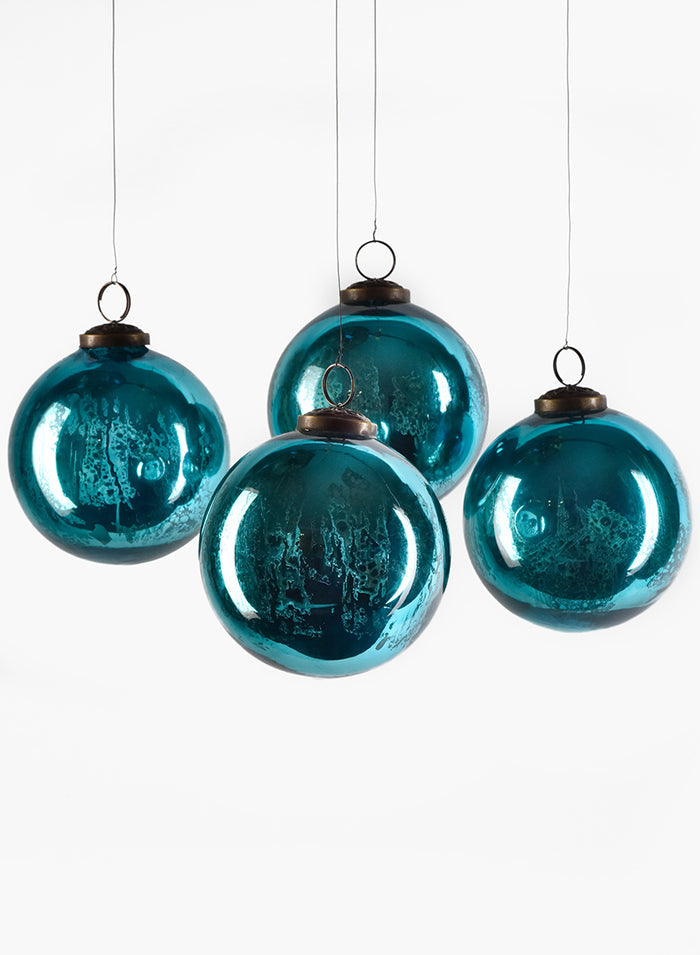 4in Round Antique Aqua Glass Ball Ornaments, Set of 4 Decor Jamali Garden