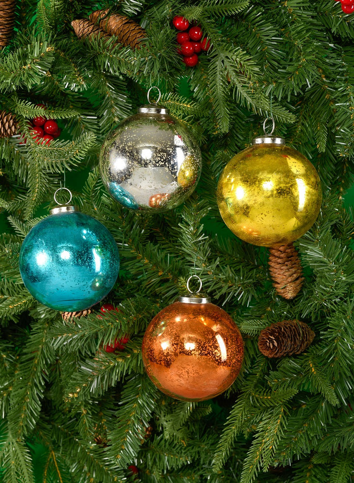 4in Round Antique Aqua Glass Ball Ornaments, Set of 4 Decor Jamali Garden