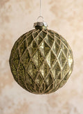 4in Round Gilded Antique Silver Forest Pine Green Glass Ornament, Set of 4 Decor Jamali Garden