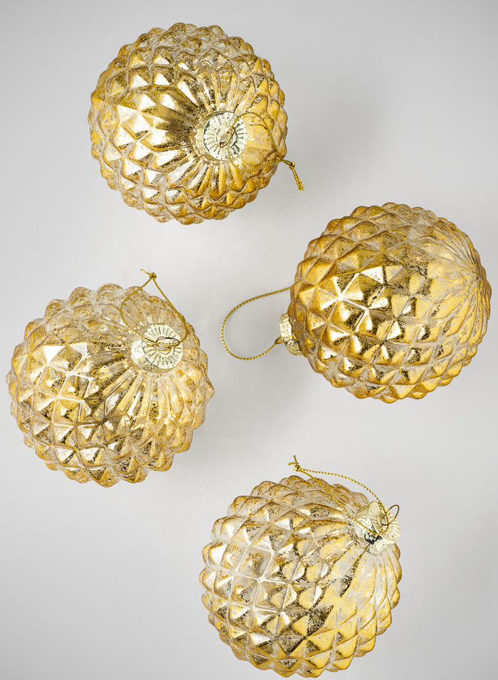 4in Round Gilded Old Gold Glass Ornament, Set of 4 Decor Jamali Garden