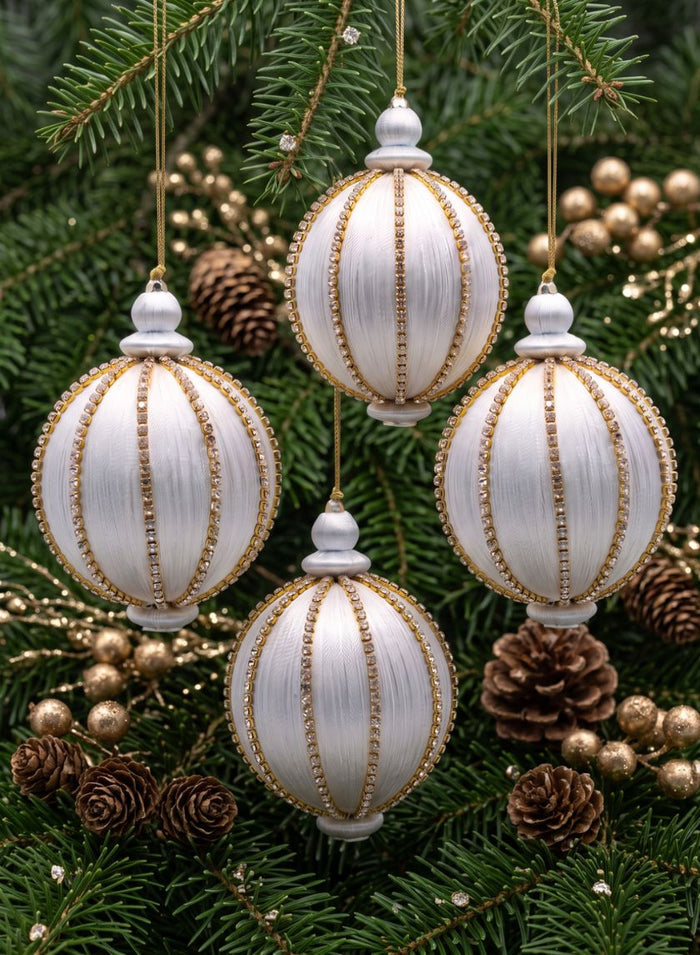 4in Round Gold Rhinestone White Hanging Decorative Ornament Decor Jamali Garden