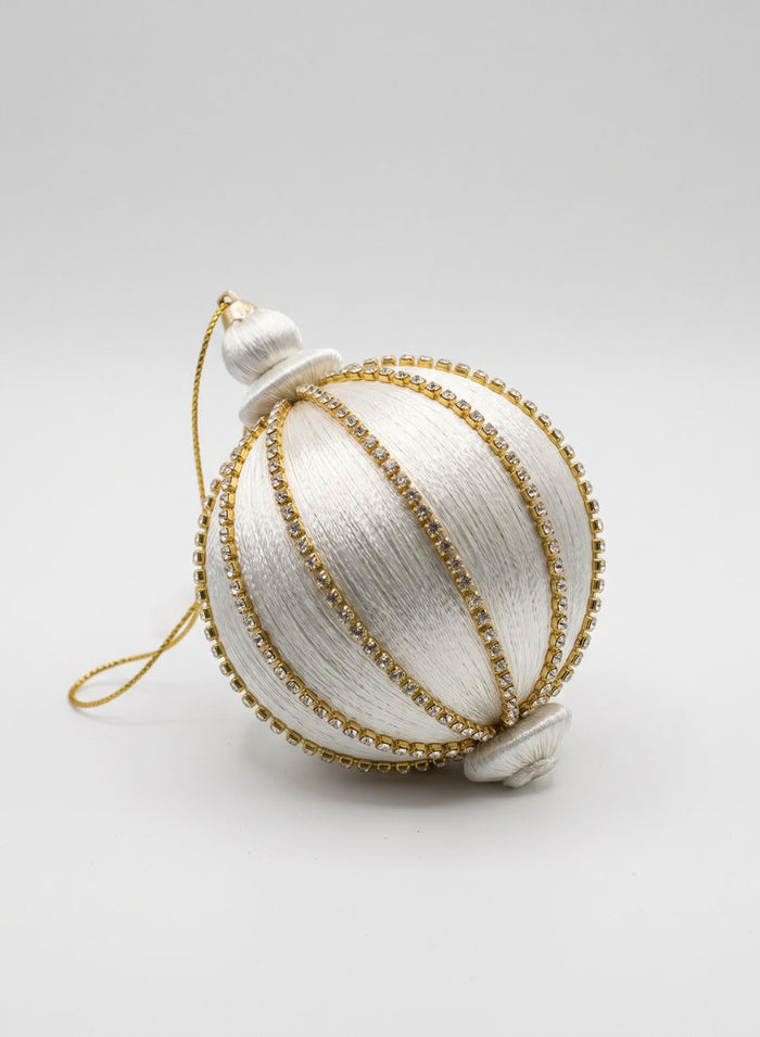 4in Round Gold Rhinestone White Hanging Decorative Ornament Decor Jamali Garden
