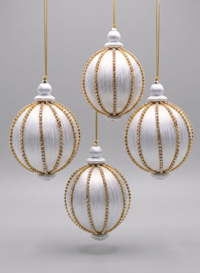 4in Round Gold Rhinestone White Hanging Decorative Ornament Decor Jamali Garden