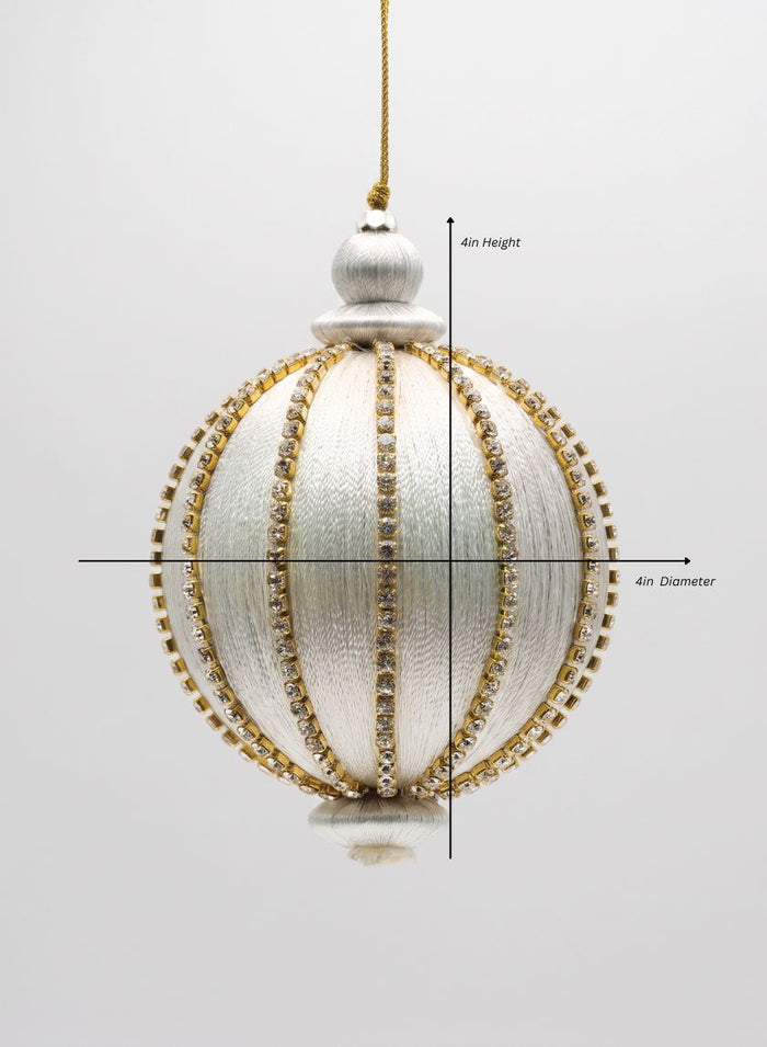 4in Round Gold Rhinestone White Hanging Decorative Ornament Decor Jamali Garden