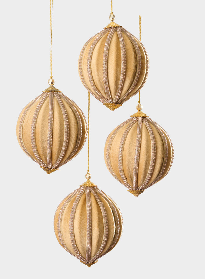 4in Round Gold Velvet & Rhinestone Decorative Hanging Ball Ornament Decor Jamali Garden