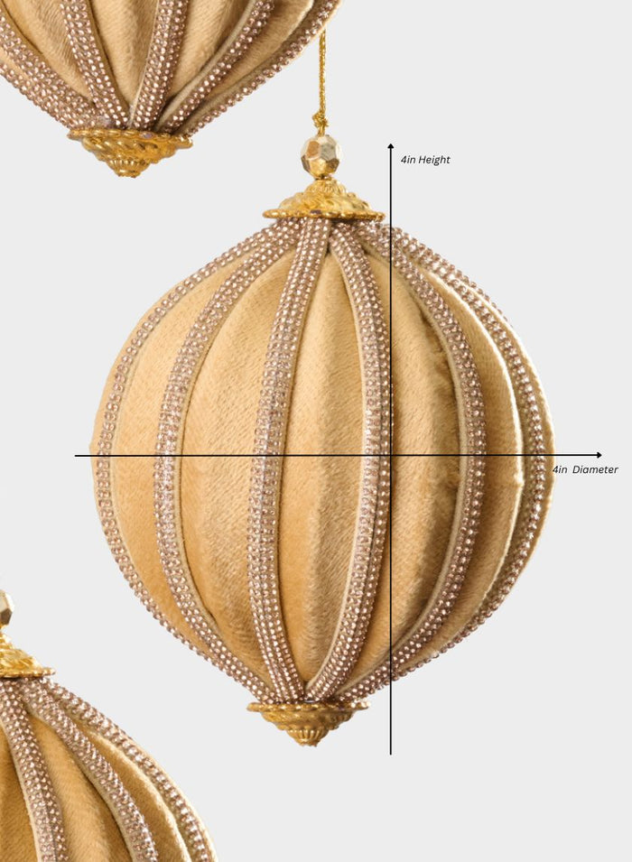 4in Round Gold Velvet & Rhinestone Decorative Hanging Ball Ornament Decor Jamali Garden