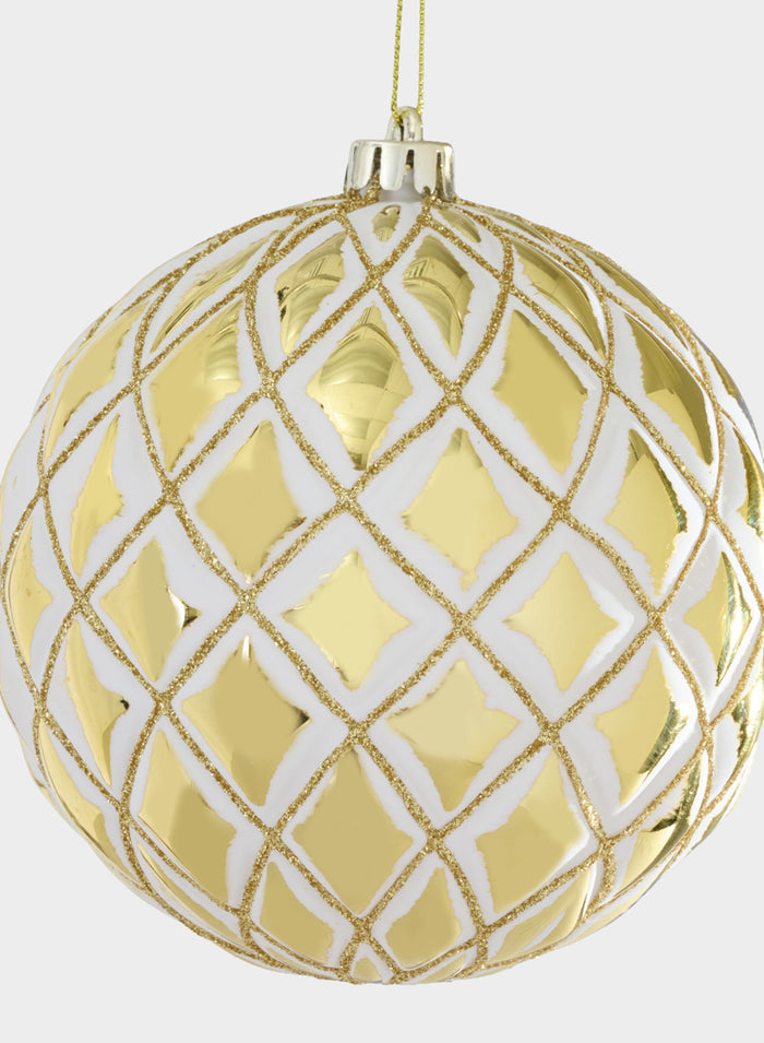4in Round Plastic "Real Glass Look" Antique White Gold Ornament Decor Jamali Garden