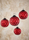 4in Round Red Diamond Dimple Glass Ball Ornament Decor Jamali Garden