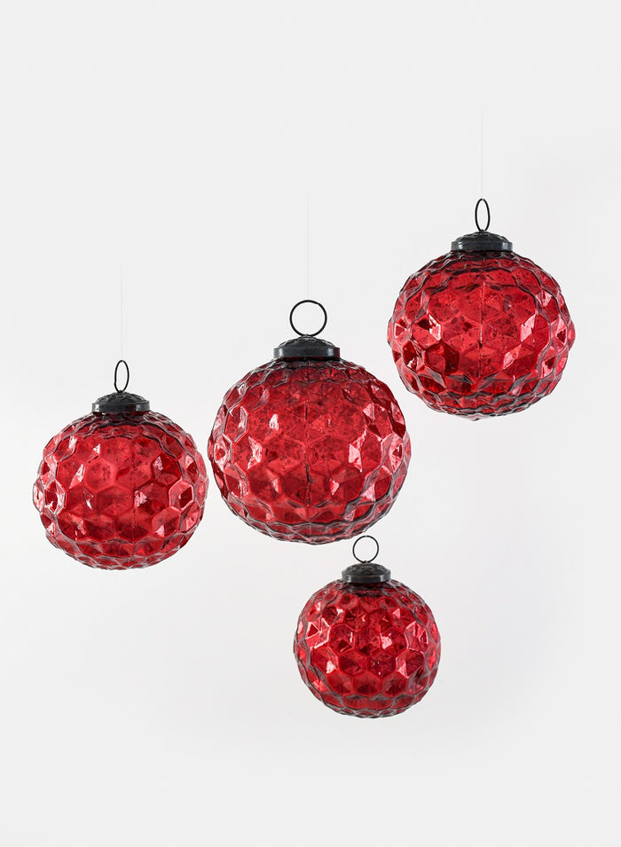 4in Round Red Diamond Dimple Glass Ball Ornament Decor Jamali Garden