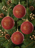 4in Round Red Full Rhinestone Beaded Ornament Ball Decor Jamali Garden