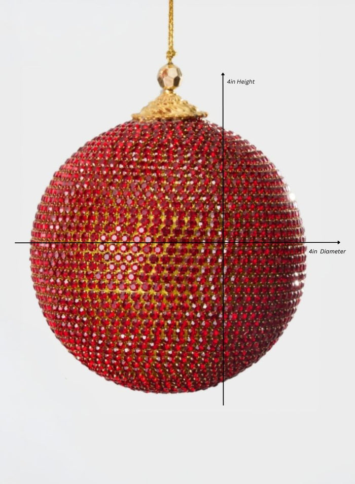 4in Round Red Full Rhinestone Beaded Ornament Ball Decor Jamali Garden