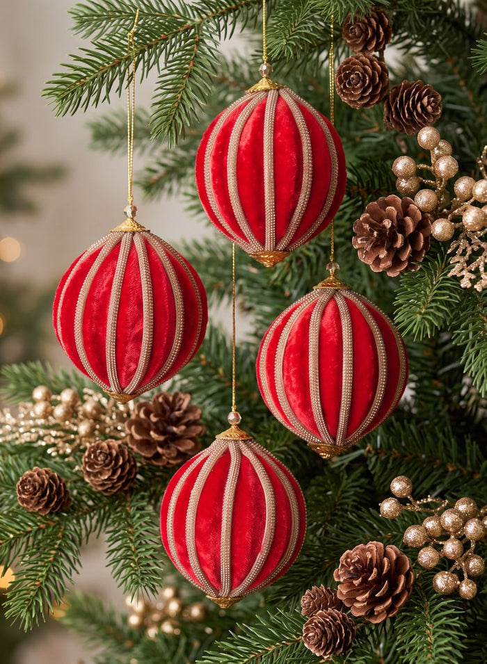 4in Round Red Velvet & Rhinestone Decorative Hanging Ball Ornament Decor Jamali Garden