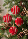 4in Round Red Velvet & Rhinestone Decorative Hanging Ball Ornament Decor Jamali Garden