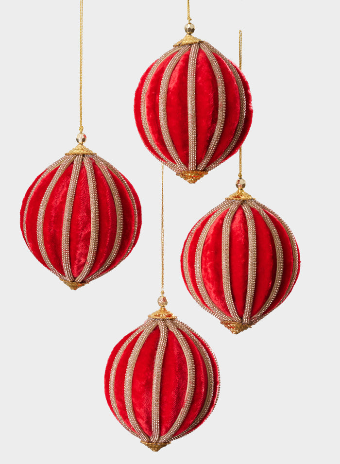 4in Round Red Velvet & Rhinestone Decorative Hanging Ball Ornament Decor Jamali Garden