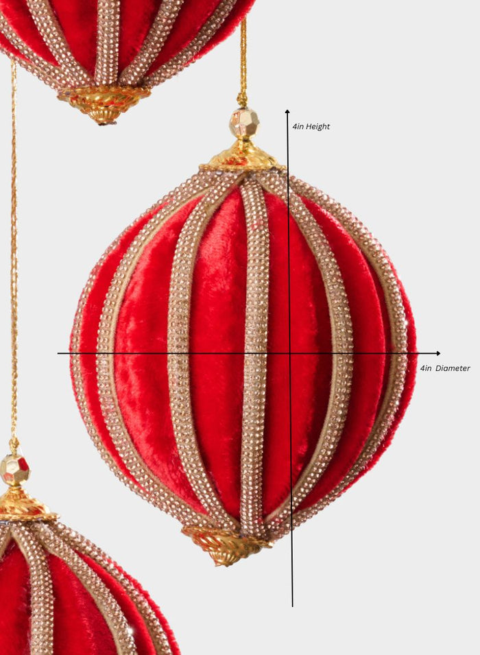 4in Round Red Velvet & Rhinestone Decorative Hanging Ball Ornament Decor Jamali Garden