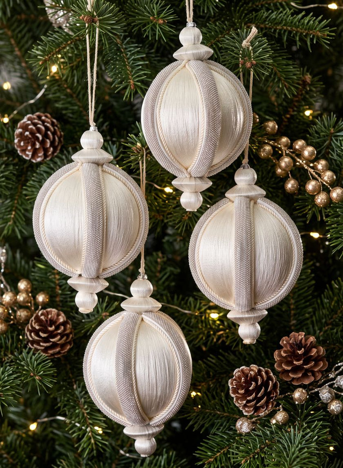 4in Round Rhinestone Wrapped White Hanging Decorative Ornament Decor Jamali Garden