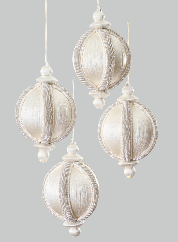 4in Round Rhinestone Wrapped White Hanging Decorative Ornament Decor Jamali Garden