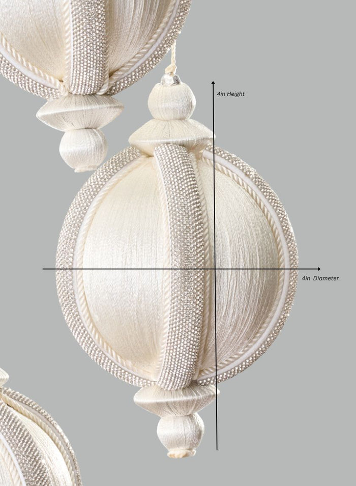 4in Round Rhinestone Wrapped White Hanging Decorative Ornament Decor Jamali Garden