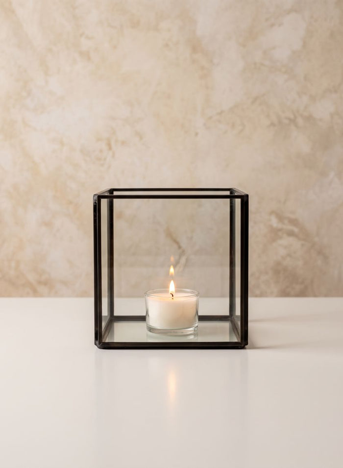 4in Square Black Antique Glass Box Without Lid Decor Jamali Garden