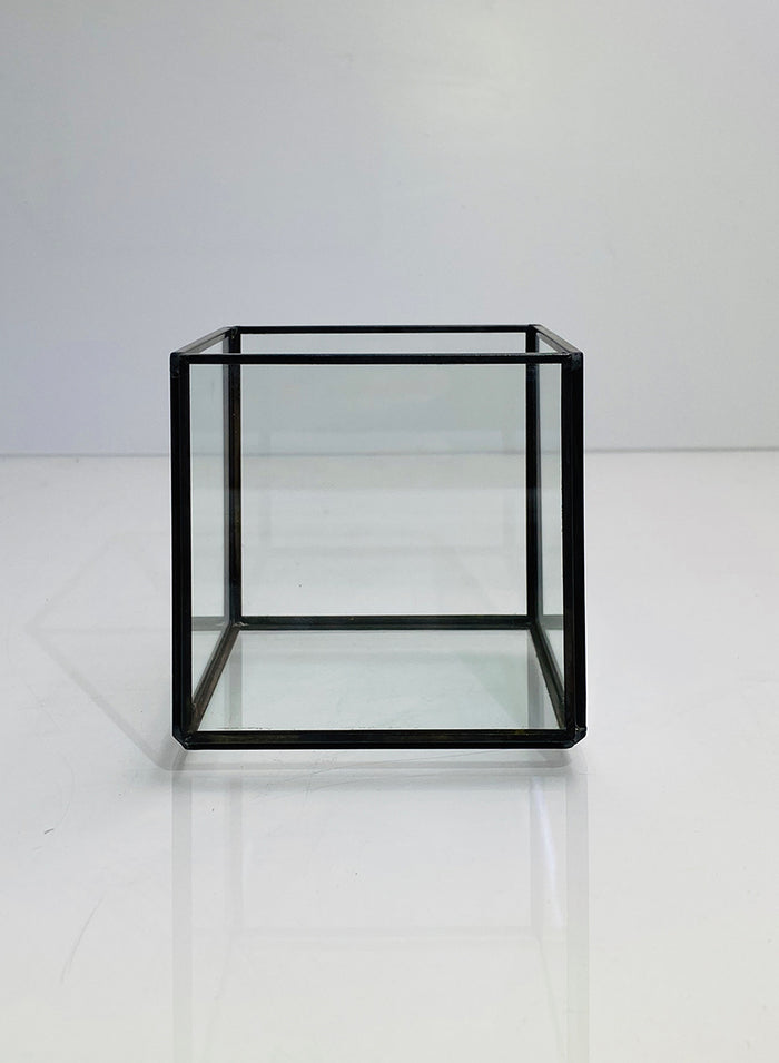 4in Square Black Antique Glass Box Without Lid Decor Jamali Garden