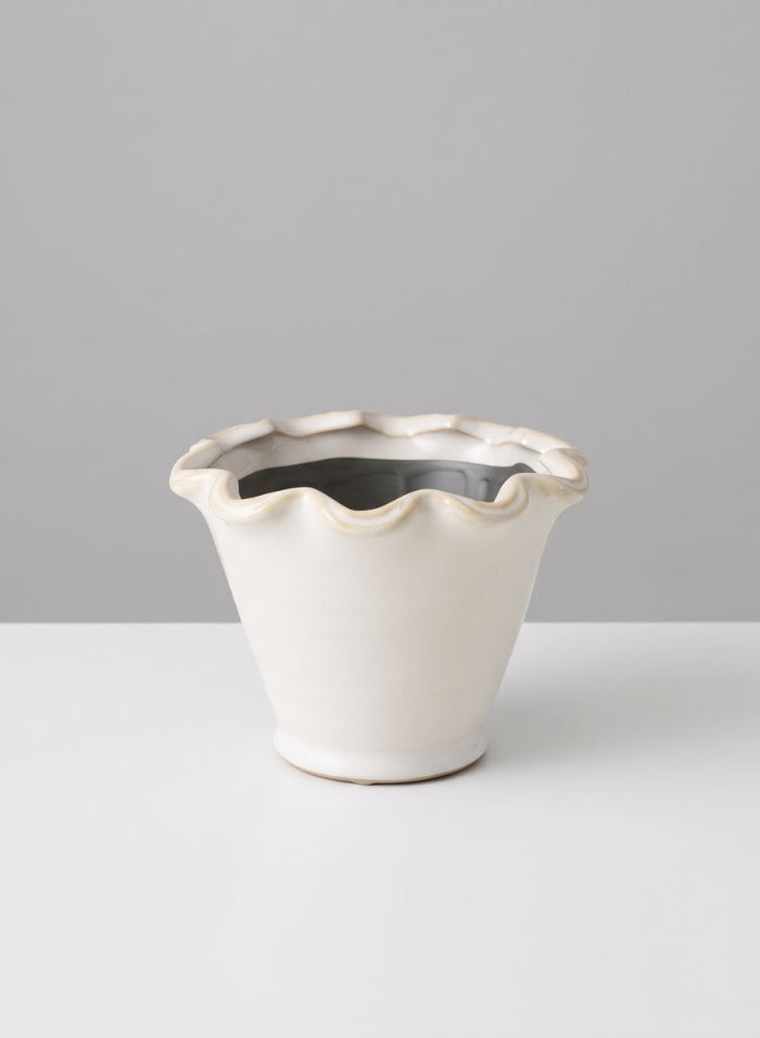 4in Tall Avignon White Ceramic Cachepot Decor Jamali Garden