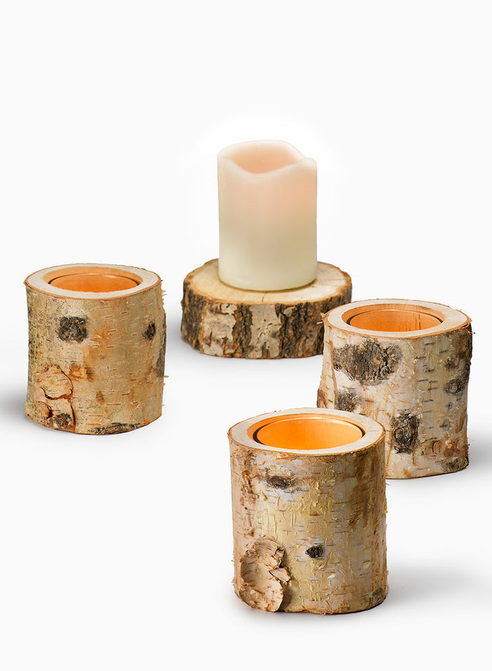 4in Tall Birch Tea Light Holder With Glass Insert Decor Jamali Garden