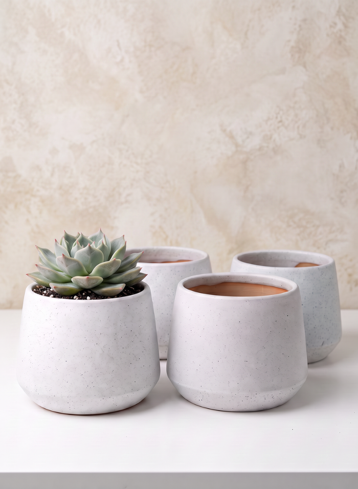 4in Tall Florist Choice Matte White Bell Ceramic Cachepot, Set of 4 Decor Jamali Garden