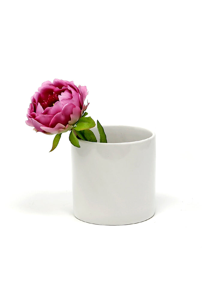 4in Tall Gloss White Ceramic Cylinder Decor Jamali Garden