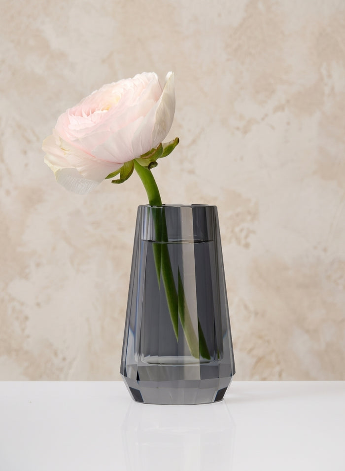 4in Tall Krustallos Luxe Smoke Grey Crystal Glass Vase, Mini Decor Jamali Garden