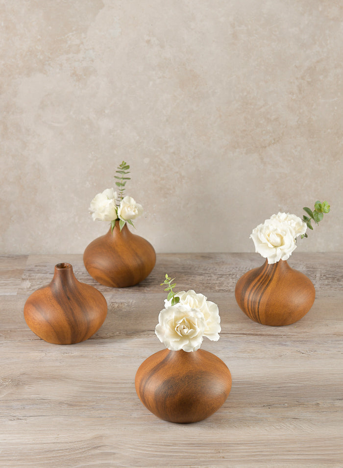 4in Tall Shobu Dark Walnut Look Ceramic Bud Vase, Set of 4 Decor Jamali Garden