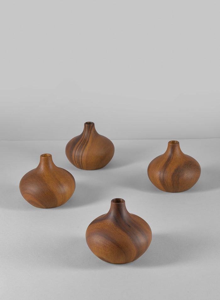 4in Tall Shobu Dark Walnut Look Ceramic Bud Vase, Set of 4 Decor Jamali Garden