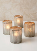 4in Tall Silver Corrugated Glass Votive Holder Decor Jamali Garden