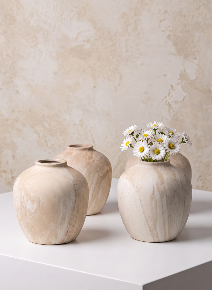 4in Tall Travertine Look Ceramic Bud Vase, Set of 4 Decor Jamali Garden