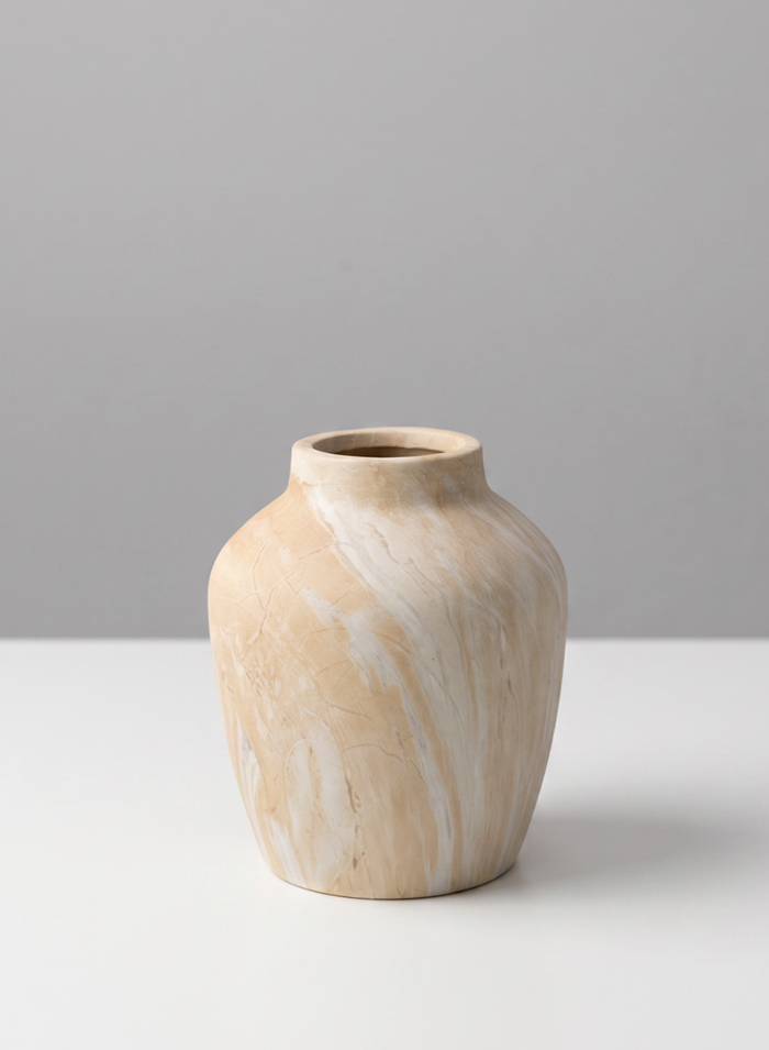 4in Tall Travertine Look Ceramic Mini Vase, Set of 4 Decor Jamali Garden