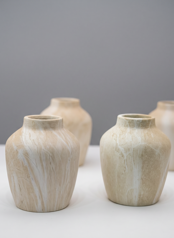 4in Tall Travertine Look Ceramic Mini Vase, Set of 4 Decor Jamali Garden