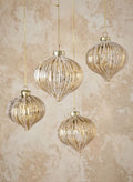 4in Wide Gold Foil & Glitter Stripe Glass Ornament Onion, Set of 4 Decor Jamali Garden