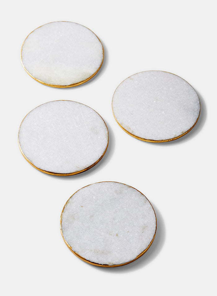 4in Wide Marble Coaster with Gold Edge, Set of 4 Decor Jamali Garden