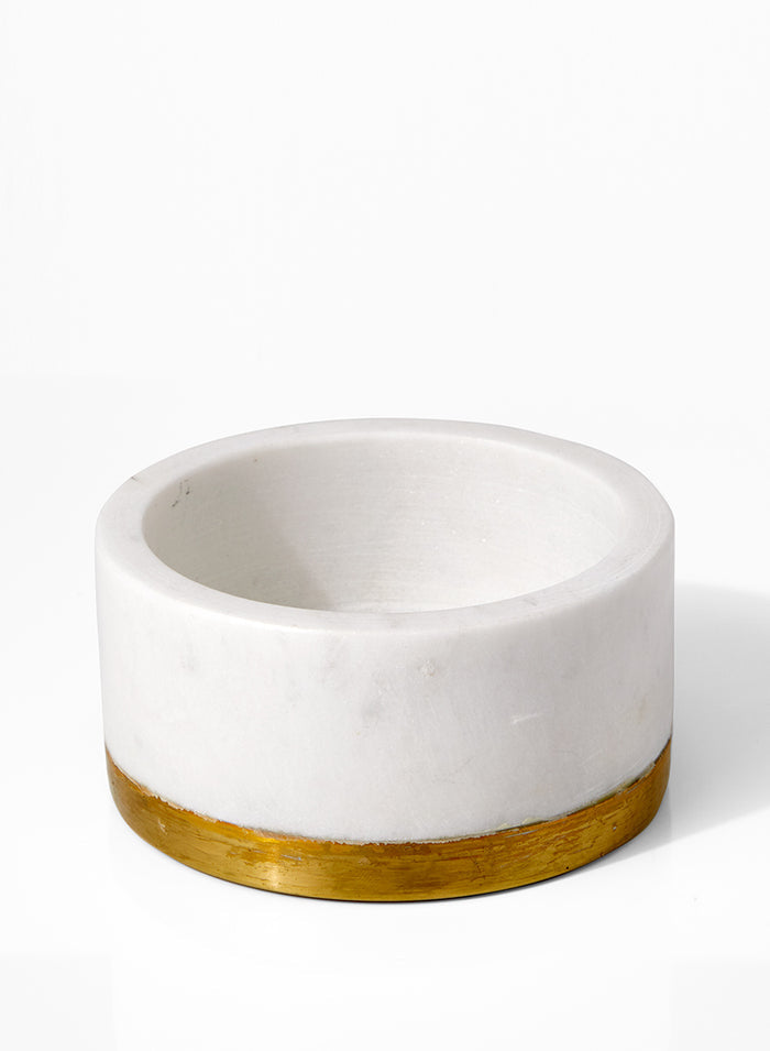 4in Wide White Marble Bowl With Brass Ring Decor Jamali Garden