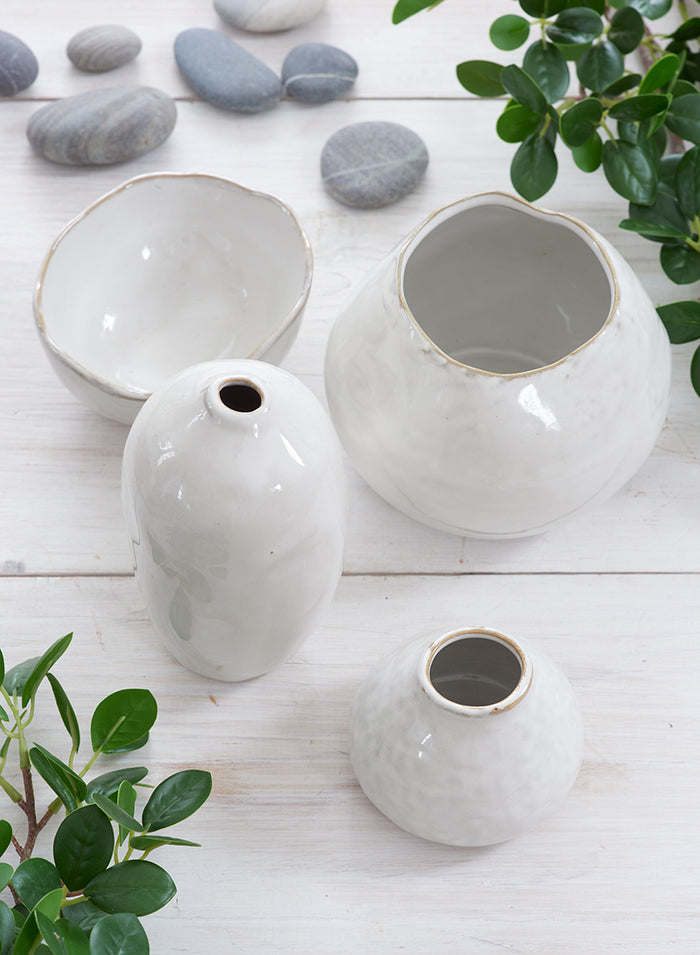 5 1/2in White Glazed Potter's Bud Vase Decor Jamali Garden