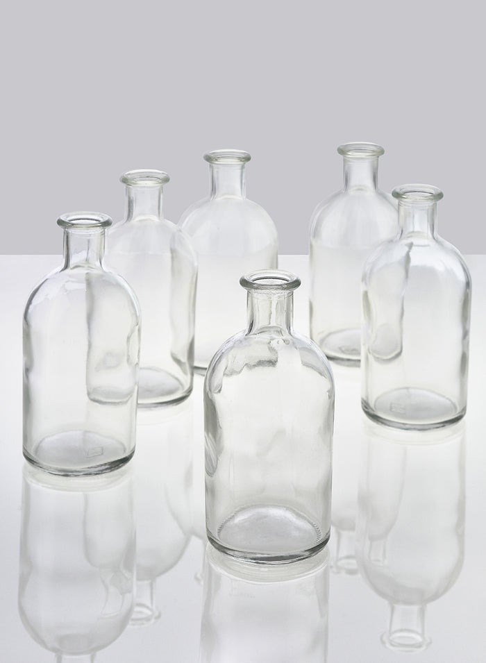 5.25in Tall Clear Medicine Bottle Bud Glass Vase, Set of 6 Decor Jamali Garden