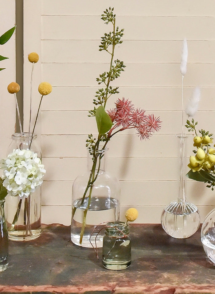 5.25in Tall Clear Medicine Bottle Bud Glass Vase, Set of 6 Decor Jamali Garden