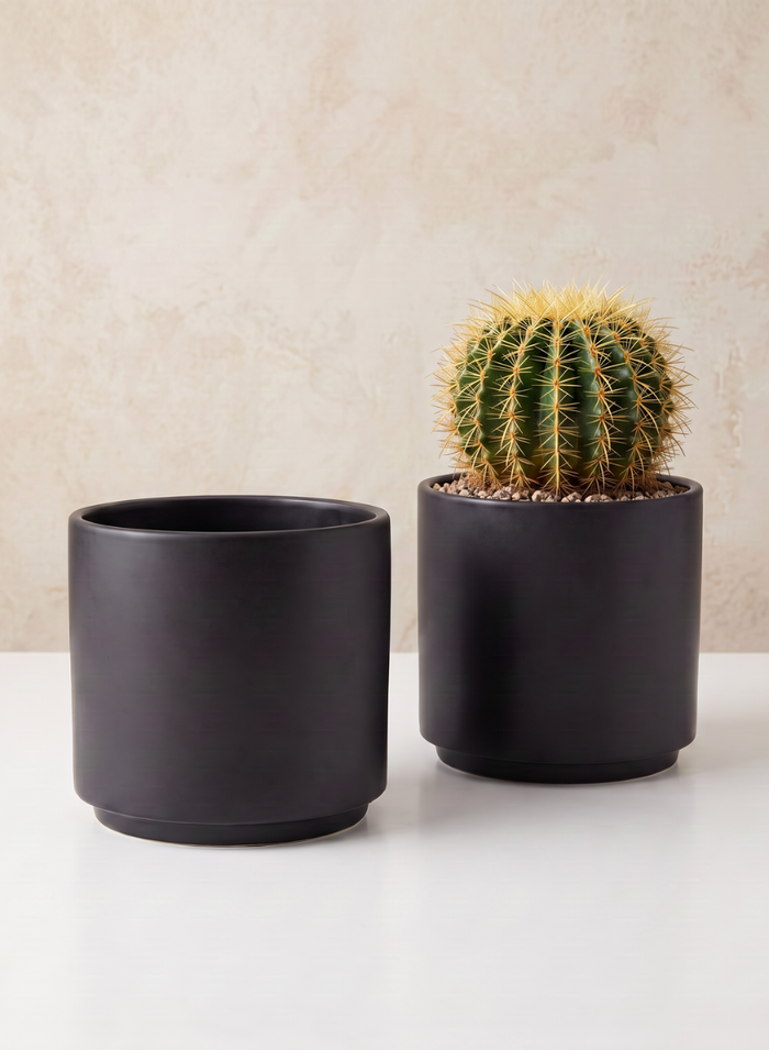 5.25in Tall Florist Choice Matte Black Ceramic Cylinder, Set of 2 Decor Jamali Garden