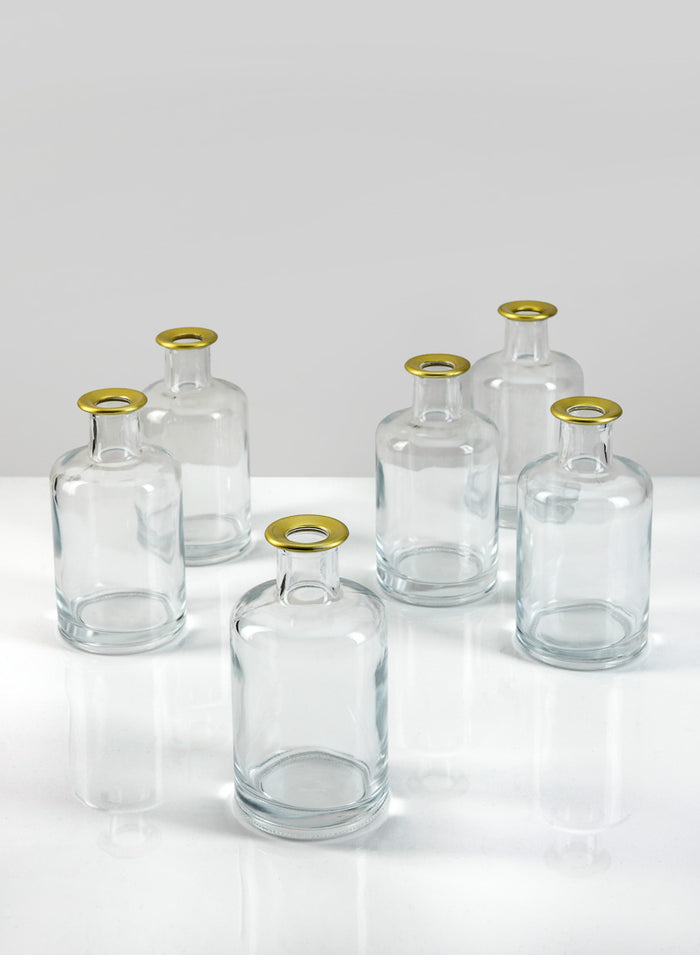 5.25in Tall Jolie Gold Rim Glass Bud Vase, Set of 6 Decor Jamali Garden