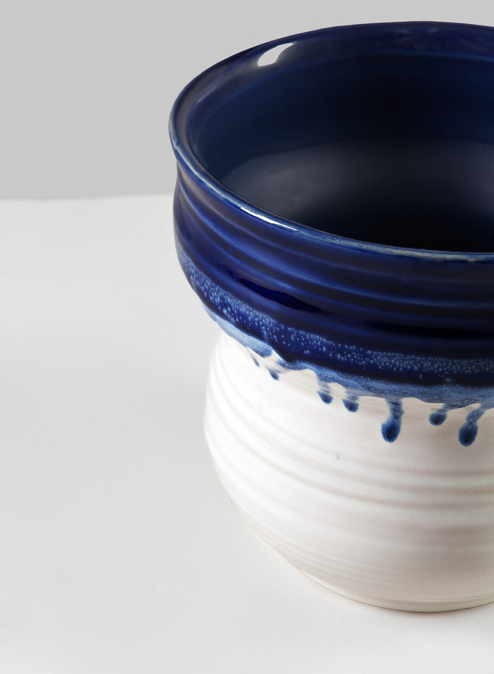 5.5in Tall Harami Running Blue Ceramic Pot Decor Jamali Garden