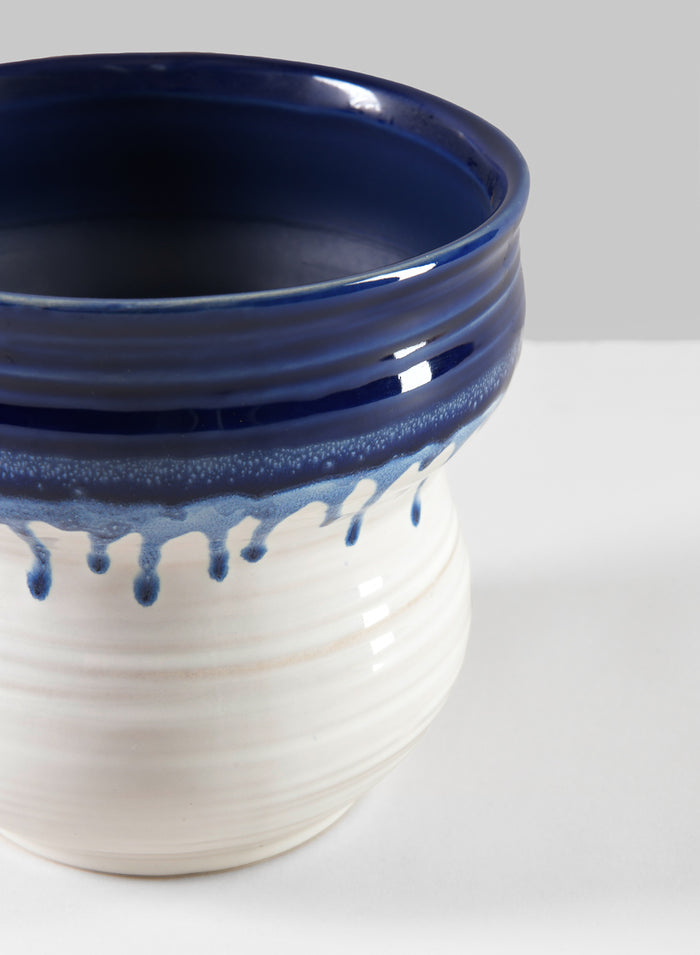 5.5in Tall Harami Running Blue Ceramic Pot Decor Jamali Garden